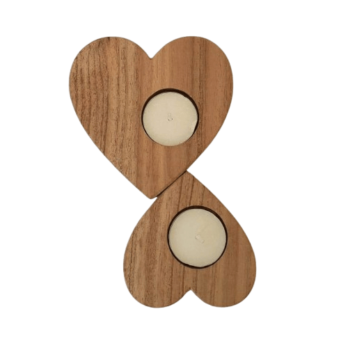 WOOD HEART T-LIGHT HOLDER (NATURAL) SET OF 2
